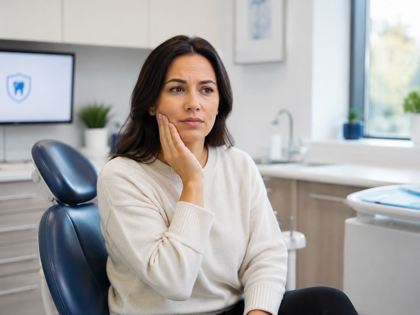 Patient with tooth pain at a dental emergency appointment in Willowbrook Houston